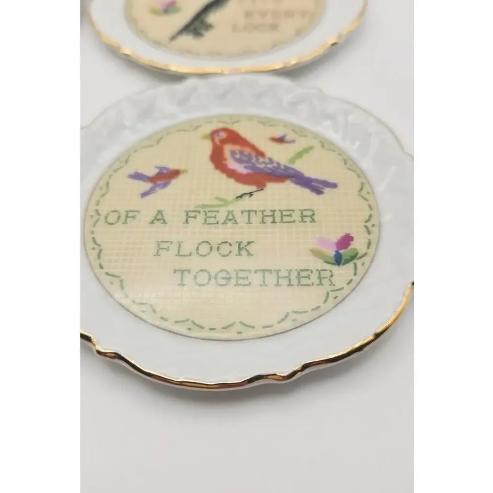 VTG Ardalt Golden Rule Virtues Set of Six Needlepoint 1950's Japan Plates